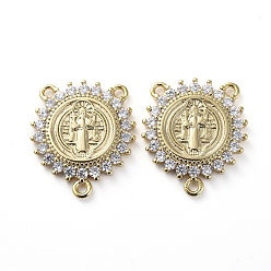 Золотой Латунь микро проложить ссылки люстры компонентов кубического циркония, 3 Разъемы петли, центральная часть четок, прозрачные, золотые, 18.5x16x2.5 мм, отверстие : 1.2 мм