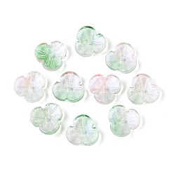 Темный Морско-зеленый Расписные прозрачные стеклянные шапочки для запекания, цветок, с блеском порошок, темно-зеленый, 11.5x12x3.5~4 мм, отверстие : 1.2 мм, Около 1750 шт / 1000 г
