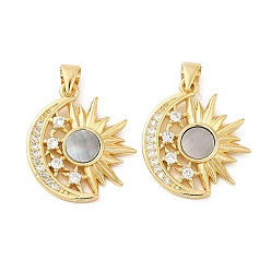 Золотой Латунные микро проложить кубического циркония подвески, с оболочкой, долговечное покрытие. без кадмия и без свинца, луна и солнце, реальный 18 k позолоченный, 22.5x19.5x2 мм, отверстие : 4.5x3.5 мм