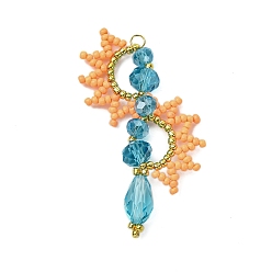 Темно-Голубой Подвески-дуги из стеклянных бусинок, со стеклом и петлей, глубокое синее небо, 55.5x31.5x8 мм, отверстие : 2.5 мм