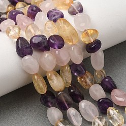 Mixed Stone Natural Amethyst & Heated Citrine & Rose Quartz Beads Strands, Nuggets, Tumbled Stone, 10~16x9~10x6~8mm, Hole: 0.8mm, about 39~40.5pcs/strand, 15.35~15.94''(39~40.5cm)