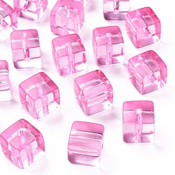Ярко-Розовый Прозрачные акриловые бусины, квадратный, ярко-розовый, 16.5x16x16 мм, отверстие : 3 мм, Около 116 шт / 500 г