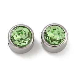 Светло-зеленый 304 нержавеющая сталь с 9 стеклянными бусинами-стразами, плоско-круглые, платина, светло-зеленый, 8x6.5 мм, отверстие : 1.8 мм