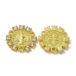Золотой Сплав ссылки люстра компонент, со стразами, розарий, плоский круглый со святым, тема религии, золотые, 18x2 мм, отверстие : 1.6 мм