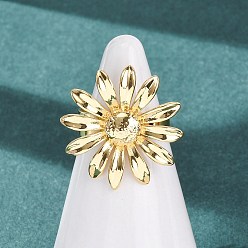 Цветок Латунные манжеты с открытыми кольцами, золотые, цветок, размер США 7 1/4 (17.5 мм), Цветок: 25x25 мм