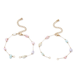 Золотой Окрашенные самородки из натуральной скорлупы и 304 звеньев цепи из нержавеющей стали для изготовления браслетов, красочный, золотые, 6-1/2~6-5/8 дюйм (16.6~16.8 см)