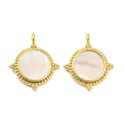 Real 18K Gold Plated Brass Pendants with Shell, Flat Round Charms, Real 18K Gold Plated, 17.5x15x2mm, Hole: 1.5mm
