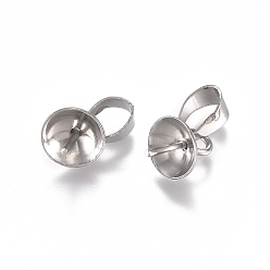 Stainless Steel Color Tarnish Resistant 304 Stainless Steel Cup Peg Bails Charms, for Half Drilled Beads, Stainless Steel Color, 8x6mm, Hole: 5x3mm, Pin: 0.8mm