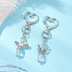 Платина Стеклянные подвески в виде ангела, подвески-карабины из сплава в форме сердца для украшений сумок, платина, 72 мм, 2 шт / комплект