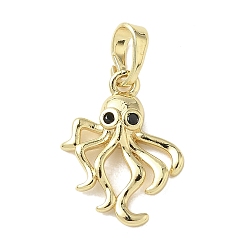 Осьминог Подвески из латуни с микропаве из кубических цирконий на тему Хэллоуина, реальный 18 k позолоченный, осьминог, 18x14x3 мм, отверстие : 6x3.5 мм