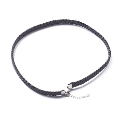Black Waxed Polyester Cord Necklaces Making, with 304 Stainless Steel Lobster Claw Clasps, Black, 16-1/8 inch(41cm), 8mm