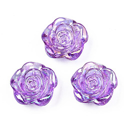 Сине-фиолетовый Прозрачные акриловые бусины, радуги цвет покрытием, цветок, синий фиолетовый, 18~18.5x19x7 мм, отверстие : 1.6 мм