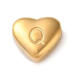 Letter Q 201 Stainless Steel Beads, Golden, Heart, Letter Q, 7x8x3.5mm, Hole: 1.5mm