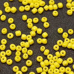 Yellow 8/0 Glass Seed Beads, Grade A, Round, Opaque Colours, Yellow, 2.8~3.2mm, Hole: 1.0mm, about 15000pcs/pound