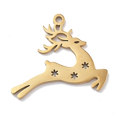 Олень Новогодняя тема 304 подвески из нержавеющей стали, лазерная резка, реальный 18 k позолоченный, олень, 20x24x1 мм, отверстие : 1.5 мм