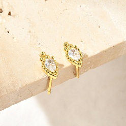 Oval Серьги-гвоздики из латунного микро-паве, без свинца и без кадмия, долговечный, стойки покрытие, реальный 18 k позолоченный, овальные, 10x5 мм