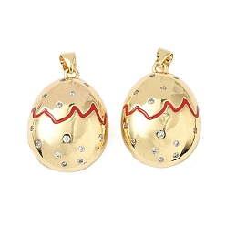Красный Кулоны с эмалью из латуни с прозрачным кубическим цирконием, яйцо, без кадмия и без свинца, долговечный, стойки покрытие, реальный 18 k позолоченный, красные, 25.5x18x10 мм, отверстие : 4x3.5 мм
