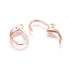 Rose Gold 304 Stainless Steel Leverback Earring Findings, with Loop, Rose Gold, 16x10x2mm, Hole: 1.4mm, Pin: 0.7x0.9mm