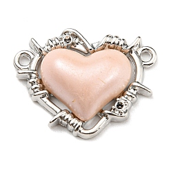 Platinum Alloy Connector Rhinestone Settings, with Pink Resin, Heart Links, Platinum, Fit for 1mm Rhinestone, 19x24x6.5mm, Hole: 1.6mm