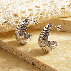 Серебро Серьги-гвоздики из нержавеющей стали с текстурой в виде капли, серебряные, 30x17 мм