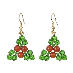 Разноцветный Серьги с подвесками из листьев падуба из натурального сердолика, украшения из латунной проволоки на Рождество, красочный, 43.5~44x25~26 мм
