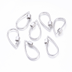 Platinum Brass Screw Carabiner Lock Charms, for Necklaces Making, Long-Lasting Plated, Cadmium Free & Lead Free & Nickel Free, Teardrop, Platinum, 30x16x2mm, Screw: 5x5x5mm