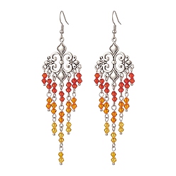 Красный Серьги-люстры с кисточками из стеклянных бусин, 316 длинные серьги из хирургической нержавеющей стали для женщин, красные, 106 мм, штифты : 0.8 мм