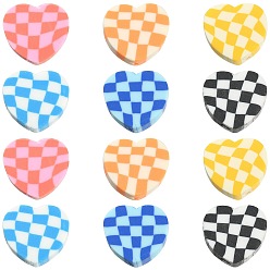 (52) Непрозрачная лаванда 180 шт 6 цвета бусины из полимерной глины ручной работы, сердце с тартаном, разноцветные, 8.5~9x9.5~10x4~4.5 мм, отверстие : 1.5 мм, 30 шт / цвет
