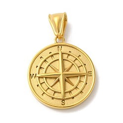 Золотой 304 подвески из нержавеющей стали, плоский круглый с подвеской в виде компаса, золотые, 29x25.5x5 мм, отверстие : 8.5x4 мм