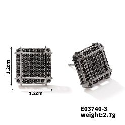 Квадрат Латунь серьги, с кубического циркония, чёрные, квадратный, 12x12 мм