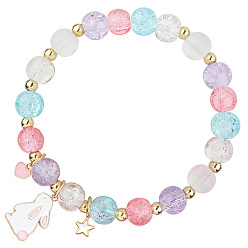 (52) Непрозрачная лаванда Пасхальный кролик треснувший стеклянные круглые бусины растягивающиеся браслеты, браслеты из сплава эмали для женщин, разноцветные, внутренний диаметр: 2-3/8 дюйм (6 см)