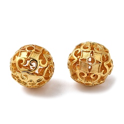 Настоящее золото 18K Покрытие стойки полые латунные бусины, долговечный, без кадмия и без свинца, круглые, реальный 18 k позолоченный, 9.5 мм, отверстие : 1.2 мм