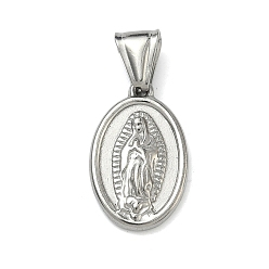 Нержавеющая Сталь Цвет Религиозные 304 подвески из нержавеющей стали, овальный с подвеской в виде Девы Марии Гваделупской, цвет нержавеющей стали, 23.5x15x3 мм, отверстие : 4x9 мм