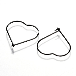 Electrophoresis Black 304 Выводы из нержавеющей стали серьги обруча, Кольца-подвески для бокалов, ионное покрытие (IP), электрофорез черный, 20x20x0.6 мм, штифты : 0.6 мм