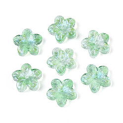 Средний Аквамарин Выпечка расписные прозрачные стеклянные бусины, 5-лепестков цветка, с блеском порошок, средний аквамарин, 12~12.5x12.5~13x3.5~4 мм, отверстие : 1.2~1.4 мм, Около 1695 шт / 1000 г