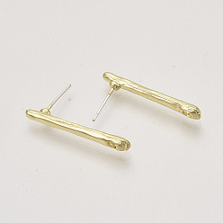 Light Gold Alloy Stud Earring Findings, with Loop, Bar, Light Gold, 27.5x3.5mm, Hole: 1.5mm, Pin: 0.6mm