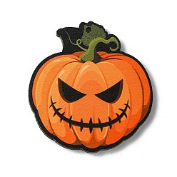 Dark Orange Halloween Single Face Printed Wood Pendants, Pumpkin Charms, Dark Orange, 48x45.5x2.5mm, Hole: 2.5mm