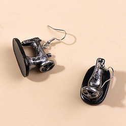 Others Alloy Enamel Dangle Earrings, Platinum, Sewing Machine, 45x30mm