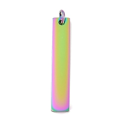 Rainbow Color Ионное покрытие (ip) 304 подвески из нержавеющей стали, с целью перехода в кольце, зеркальная полировка, прямоугольный шарм, штамповка пустой метки, Радуга цветов, 40x7x1.5 мм, отверстие : 3 мм