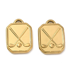 Real 18K Gold Plated 304 Stainless Steel Pendants, Rectangle with Golf Club Charms, Ion Plating(IP), Real 18K Gold Plated, 24x17x3mm, Hole: 1.3mm
