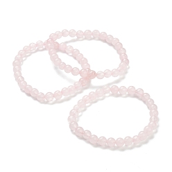 Rose Quartz Natural Rose Quartz Beaded Stretch Bracelets, Round, Beads: 6~6.5mm, Inner Diameter: 2-1/4 inch(5.55cm)
