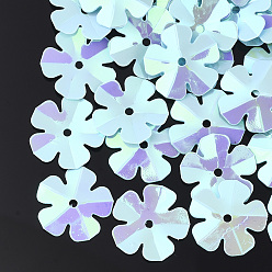 Голубой Аксессуары для орнаментов, пластиковые пайетки / блестки из пвх, цветок, голубой, 13.5~14x13.5~14x0.6 мм, Отверстие : 1.4 мм , около 10000 шт / 500 г