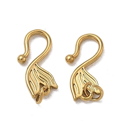 Real 18K Gold Plated 304 Stainless Steel S-Hook Clasps, Tulip, Ion Plating(IP), Long-Lasting Plated, Real 18K Gold Plated, 13x8x2mm, Hole: 3mm