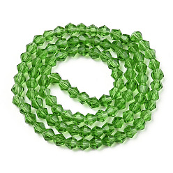 Lime Green Imitation Austrian Crystal 5301 Bicone Beads, Faceted Glass Beads Strands, Lime Green, 4x4mm, Hole: 1mm, about 88~89pcs/strand, 12.99~13.39 inch