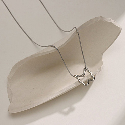 Нержавеющая Сталь Цвет Полая 304 подвеска в виде бабочки из нержавеющей стали, круглая цепочка-змейка для женщин, без потускнения, цвет нержавеющей стали, 15.75 дюйм (40 см)