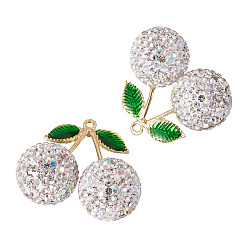 Белый 2шт. подвески в виде вишен из сплава, с полимерной глиной горный хрусталь, золотой свет, белые, 31~38x39.5~43x20~20.5 мм, отверстие : 2~2.2 мм