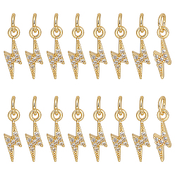 Настоящее золото 18K 16подвески из латуни с микропаве из кубического циркония, подвески молнии, без кадмия, без никеля и без свинца, с целью перехода в кольце, реальный 18 k позолоченный, 14.5x5x2.5 мм, отверстие : 3 мм