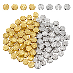 Antique Golden & Platinum 120 шт 2 цвета бусины из сплава тибетского стиля, плоские круглые с святым Бенедиктом, античный золотой & платина, 9x3~3.5 мм, отверстие : 1.4~2.5 мм, 60 шт / цвет