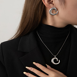 Нержавеющая Сталь Цвет 304 комплекты из ожерелий и серег-гвоздиков из нержавеющей стали, с формой, цвет нержавеющей стали, 400 мм и 31.1x28.4 мм