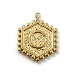 Letter C 201 подвески из нержавеющей стали, золотые, шестиугольник с подвеской в виде буквы, буква С, 21x16.5x2 мм, отверстие : 1.5 мм